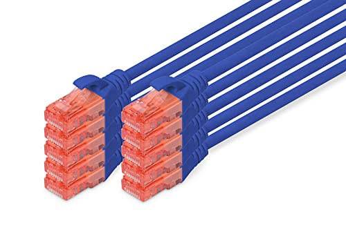 DIGITUS LAN Kabel Cat 6-1m - 10 Stück - RJ45 Netzwerkkabel - UTP Ungeschirmt - Kompatibel zu Cat-6A & Cat-5e - Blau von DIGITUS
