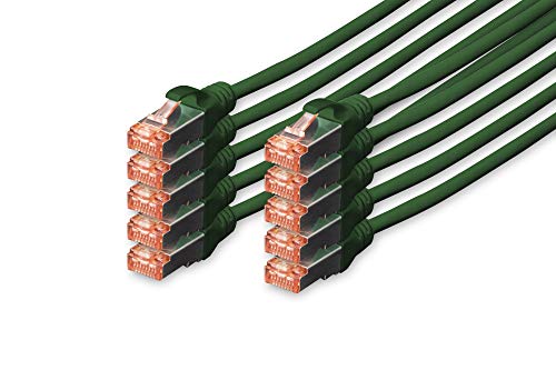 DIGITUS LAN Kabel Cat 6 - 3m - 10 Stück - RJ45 Netzwerkkabel - S/FTP Geschirmt - Kompatibel zu Cat 6A & Cat 7 - Grün von DIGITUS