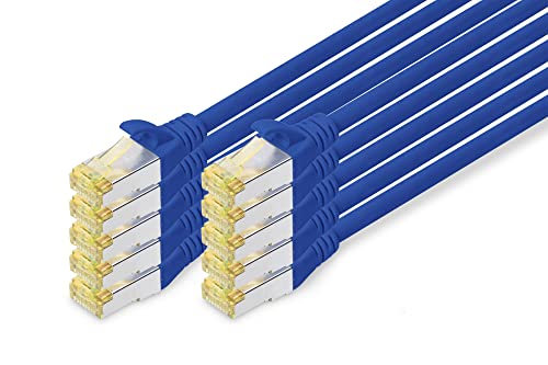 DIGITUS LAN Kabel Cat 6A - 0,25m - 10 Stück - RJ45 Netzwerkkabel - S/FTP Geschirmt - Kompatibel zu Cat-6 & Cat-7 - Blau von DIGITUS