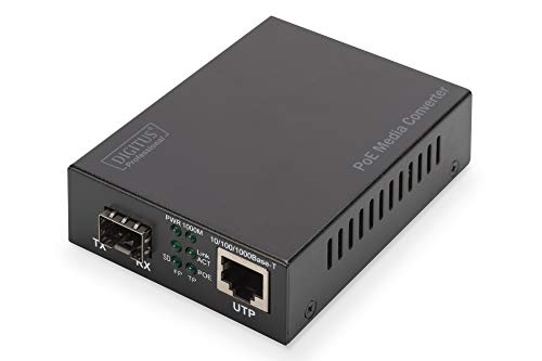 DIGITUS Medienkonverter - SFP Port - Gbit Ethernet - RJ45 / SFP 1000Base-LX - Mit PoE-Injektor - Schwarz von DIGITUS
