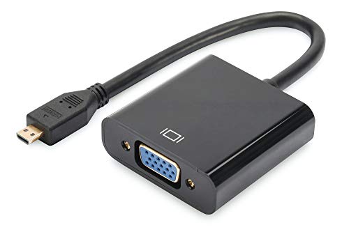 DIGITUS Micro HDMI Grafik Adapter, HDMI Typ D zu VGA + 3.5mm Klinke, Full HD 1920 x 1080 Pixel, Schwarz von DIGITUS