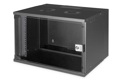 DIGITUS Netzwerkschrank - 19-Zoll Rack 7 HE - Unmontiert - Wandmontage - 400 mm Tiefe - 327 mm Nutztiefe - Traglast 60 kg - Glastür - SOHO Pro-Serie - Schwarz von DIGITUS