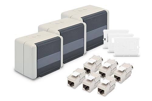 DIGITUS Set: Netzwerkdose Outdoor IP44 (3 Stück) – Mit Halter für Keystone-Module (3 Stück) – Inkl. Cat 6A Keystone-Modul Netzwerkbuchse (6 Stück) von DIGITUS