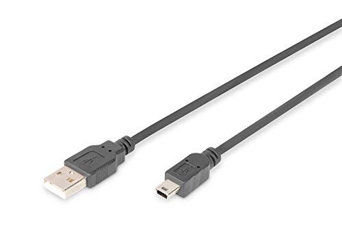 DIGITUS USB 2.0 Anschlusskabel - 1.0 m - USB A (St) zu USB Mini B (5 Pin) (St) - 480 Mbit/s - Verbindungskabel - Schwarz von DIGITUS