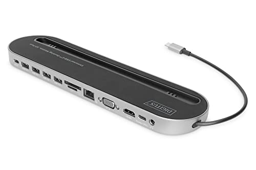 DIGITUS USB-C Docking-Station - Tablet Halterung - 12-Port - Dual-Display HDMI + VGA - Gbit LAN - 2 Card-Reader - PD 3.0 von DIGITUS
