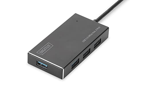 DIGITUS USB-Hub - 4 Ports - Super-Speed USB 3.0 - 5 GBit/s - Plug&Play - Aluminium-Gehäuse - Schwarz von DIGITUS