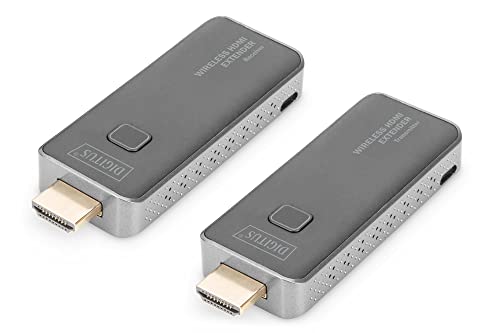 DIGITUS Wireless HDMI-Extender - 50 m Reichweite - Full-HD 1080p 60 Hz - Punkt-zu-Punkt - Plug&Play - Schwarz-Silber, DS-55318 von DIGITUS