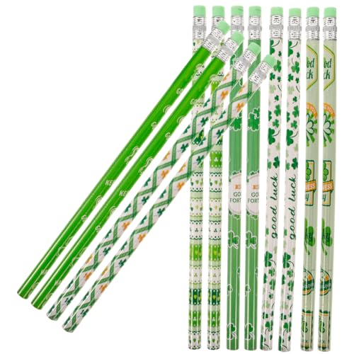 DIKACA 12St Bleistift mit vierblättrigem Kleeblatt Valentinstag-Bleistift Bleistift mit Radiergummi Weihnachtssto St. Patrick Day Bleistifte mit Radiergummi tragbarer Holzstift von DIKACA