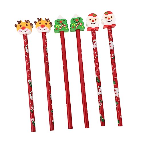 DIKACA 6er Set Weihnachts Bleistifte Mit Radiergummi Cartoon Design Kreative Geschenkidee Für Ideal Für Die Schule Und Als Weihnachtsgeschenk Zufällige Motive von DIKACA