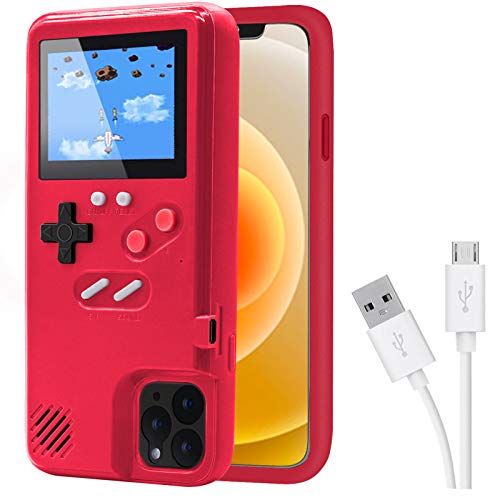 DIKKAR Game Case für iPhone, Retro-Schutzhülle mit Eigener Stromversorgung,36 Kleine Spiele,Farbdisplay,Videospieletui für iPhone 12/12 Pro (Rot) von DIKKAR