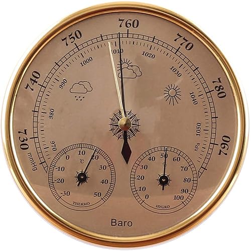 DIMEIYAN Traditionelles Barometer, Barometer-Thermometer, 3-in-1-Wetterstation for den Innen- und Außenbereich, Zifferblatt-Barometer-Thermometer-Hygrometer(Gold) von DIMEIYAN