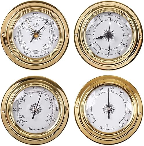 Traditionelles Barometer, Barometer-Thermometer, Thermometer-Hygrometer-Set, Zubehör, Messinggehäuse, 98 mm, Messwerkzeuge, 4-teiliges Wetterstations-Set, Wetterüberwachungsinstrument von DIMEIYAN