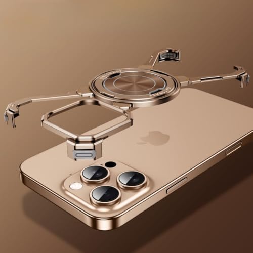 DISXKAER Frameless Hülle Metall Rahmenlose Aluminium für iPhone 16 PRO MAX, Schutzhülle Kameraschutz Schutzhülle Handyhülle mit Integrierter Ständer mit Magsafe (iPhone 16promax,Gold) von DISXKAER