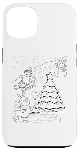 Hülle für iPhone 13 Frohe Weihnachtsbaum Schneemann Pinguin Weihnachten DIY Kinder Färbung von DIY Printables Coloring Shirts For Girls and Boys