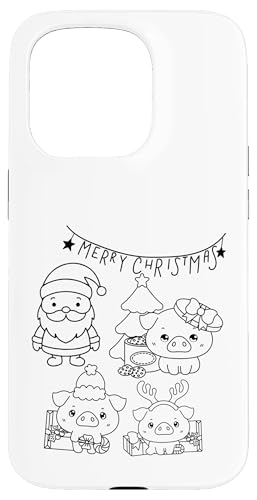 Hülle für iPhone 15 Pro Frohe Weihnachtsbaum Schweine Weihnachten DIY Kinder Färbung von DIY Printables Coloring Shirts For Girls and Boys