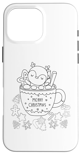 Hülle für iPhone 16 Pro Max Frohe Weihnachten Pinguin Rendeer Tasse Weihnachten DIY Kinder Färbung von DIY Printables Coloring Shirts For Girls and Boys