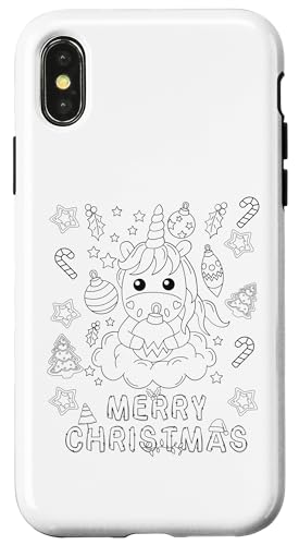 Hülle für iPhone X/XS Frohe Weihnachten Einhorn Ornamente Weihnachten DIY Kinder Färbung von DIY Printables Coloring Shirts For Girls and Boys