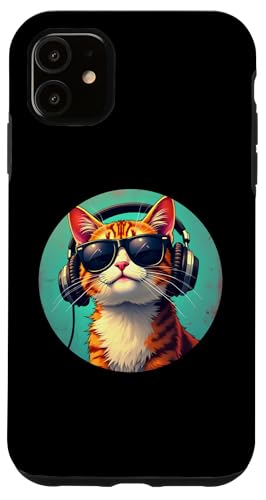 Hülle für iPhone 11 Lustige Katze mit Sonnenbrille und Kopfhörern Musik Katzen von DJ Katze Design Hip Hop Grafik Outfit Cooler Kater