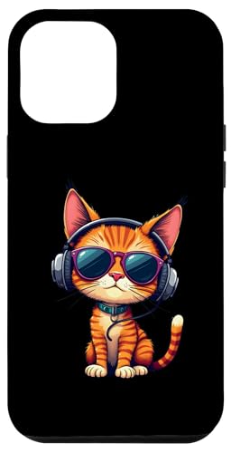 Hülle für iPhone 12 Pro Max Lustige Katze mit Sonnenbrille und Kopfhörern Musik Katzen von DJ Katze Design Hip Hop Grafik Outfit Cooler Kater