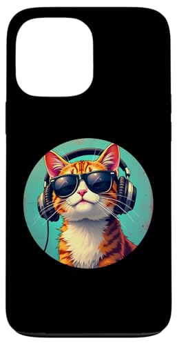 Hülle für iPhone 13 Pro Max Lustige Katze mit Sonnenbrille und Kopfhörern Musik Katzen von DJ Katze Design Hip Hop Grafik Outfit Cooler Kater