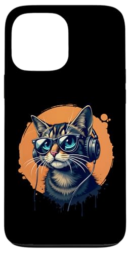 Hülle für iPhone 13 Pro Max Lustige Katze mit Sonnenbrille und Kopfhörern Musik Katzen von DJ Katze Design Hip Hop Grafik Outfit Cooler Kater