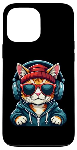 Hülle für iPhone 13 Pro Max Lustige Katze mit Sonnenbrille und Kopfhörern Musik Katzen von DJ Katze Design Hip Hop Grafik Outfit Cooler Kater