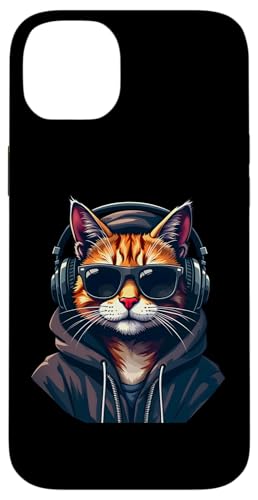 Hülle für iPhone 14 Plus Lustige Katze mit Sonnenbrille und Kopfhörern Musik Katzen von DJ Katze Design Hip Hop Grafik Outfit Cooler Kater