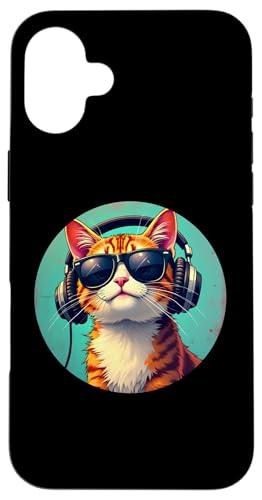 Hülle für iPhone 16 Plus Lustige Katze mit Sonnenbrille und Kopfhörern Musik Katzen von DJ Katze Design Hip Hop Grafik Outfit Cooler Kater