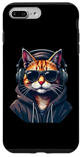 Hülle für iPhone 7 Plus/8 Plus Lustige Katze mit Sonnenbrille und Kopfhörern Musik Katzen von DJ Katze Design Hip Hop Grafik Outfit Cooler Kater