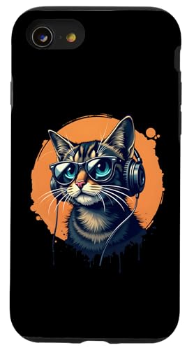 Hülle für iPhone SE (2020) / 7 / 8 Lustige Katze mit Sonnenbrille und Kopfhörern Musik Katzen von DJ Katze Design Hip Hop Grafik Outfit Cooler Kater