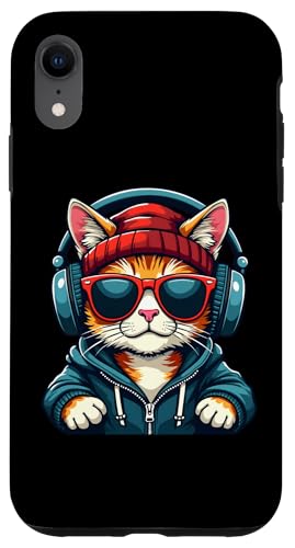 Hülle für iPhone XR Lustige Katze mit Sonnenbrille und Kopfhörern Musik Katzen von DJ Katze Design Hip Hop Grafik Outfit Cooler Kater