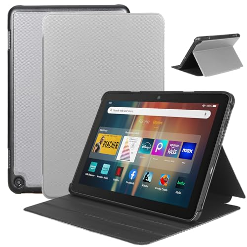 DJ&RPPQ 8 Inch Tablet Hülle mit automatischer Wake/Sleep-Funktion, Nicht für TCL Nokia iPad Samsung Tablet, Faltbarer Vorderseite aus Leder und Weich TPU Rückseite Hülle für 8 inch Tablet (Grau) von DJ&RPPQ