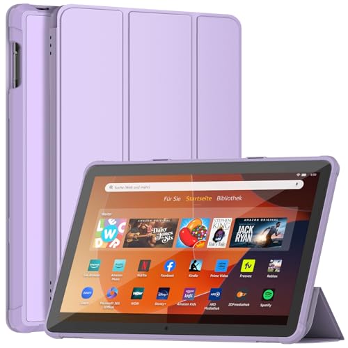 DJ&RPPQ Schutzhülle für 25,7 cm (10,1 Zoll) Tablet (10,1 Zoll), nicht passend für iPad und Samsung, Blau, schlank, dreifach faltbar, mit automatischer Wake-/Sleep-Funktion, Taro Purple von DJ&RPPQ