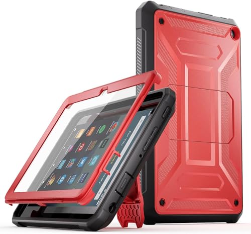 DJ & RPQ All-New 8 & 8 Plus Tablet (12. Generation, Version 2024) 8 Zoll, inkompatibel, iPad Samsung Full Body Rugged Hands-Free Viewing Stand Back Cover mit Displayschutzfolie, Rot von DJ&RPPQ