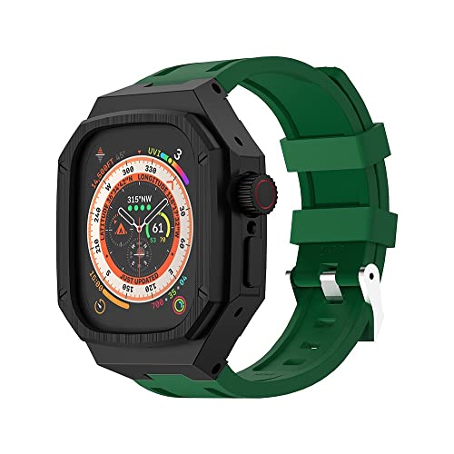 DJDLFA Luxuriöses Metall-Uhrengehäuse, 49 mm, Modifikationsset, für Apple Watch Ultra 49 mm, Edelstahl-Gehäuse, für iWatch 49 mm Mod-Silikonarmband (E) von DJDLFA