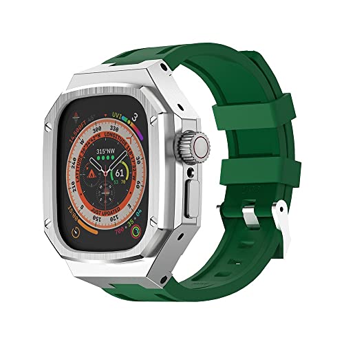 DJDLFA Luxuriöses Metall-Uhrengehäuse, 49 mm, Modifikationsset, für Apple Watch Ultra 49 mm, Edelstahl-Gehäuse, für iWatch 49 mm Mod-Silikonarmband (N) von DJDLFA