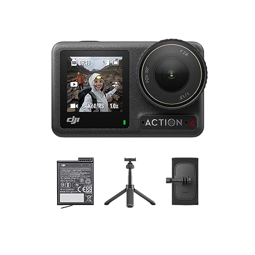 DJI Osmo Action 4 Wander-Combo – 4K-Action-Kamera mit 1/1,3-Zoll Sensor, 155°-Sichtfeld, magnetischem Schnellverschluss, 2 Akkus, Mini-Verlängerungsstab, Rucksack-Gurtbefestigung, Vlogging-Kamera von DJI