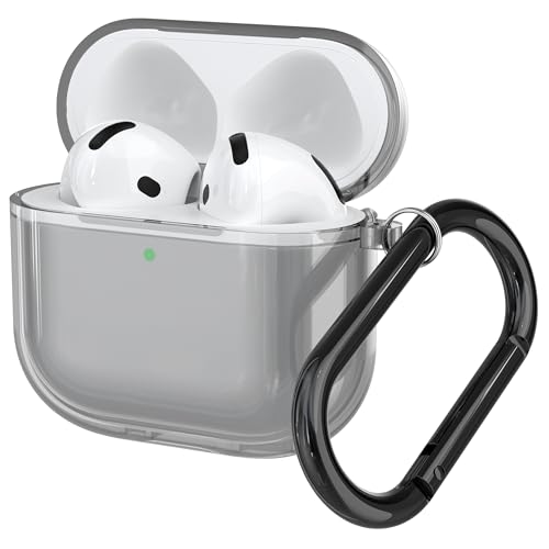 Hülle Kompatibel mit Apple AirPods 4, Transparentes Silikon Schutzhülle für AirPods 4 Gen (2024), Anti-Kratz Klarsichthülle mit Karabiner,Kopfhörer Zubehör Cases Cover für Studenten Erwachsene,Schwarz von DLENP