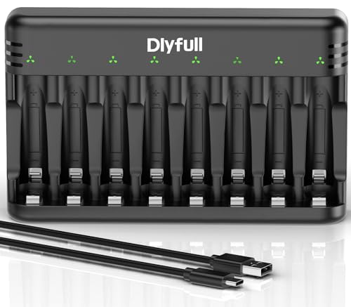 Dlyfull Ladegerät Batterien AAA AA, 8 Fach Akku Ladegerät für NI-MH/NI-CD Mignon AA und Micro AAA mit LED Anzeige, 5V/2A USB-C Schnell Batterieladegerät für Wiederaufladbaren Batterien (Schwarz) Dlyfull Ladegerät Batterien AAA AA, 8 Fach Akku Ladegerät für NI-MH/NI-CD Mignon AA und Micro AAA mit LED Anzeige, 5V/2A USB-C Schnell Batterieladegerät für Wiederaufladbaren Batterien (Schwarz) von DLYFULL