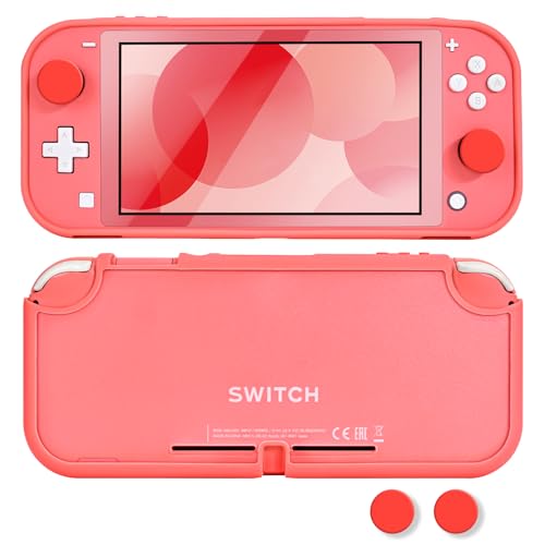 DLseego Hülle für Switch Lite, Anti Scratch Frosted Translucent White Protective Shell Cover PC Shockproof Protector Case mit 2 PCS Joystick Caps,Korallenrot von DLseego