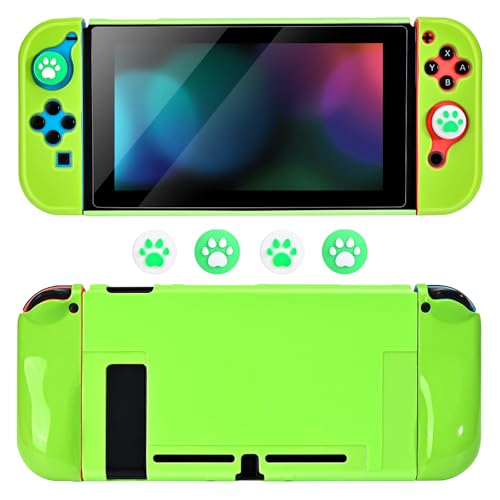 DLseego Schutzhülle Kompatibel mit Switch, Slim Dockable Hard PC Case Shell Protector Cover mit 2PCS Soft Handle Grip Cover und 4PCS Switch Joystick Caps,Grün von DLseego