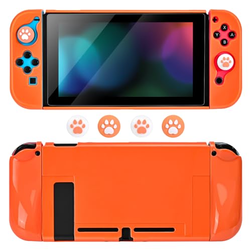 DLseego Schutzhülle Kompatibel mit Switch, Slim Dockable Hard PC Case Shell Protector Cover mit 2PCS Soft Handle Grip Cover und 4PCS Switch Joystick Caps,Orange von DLseego