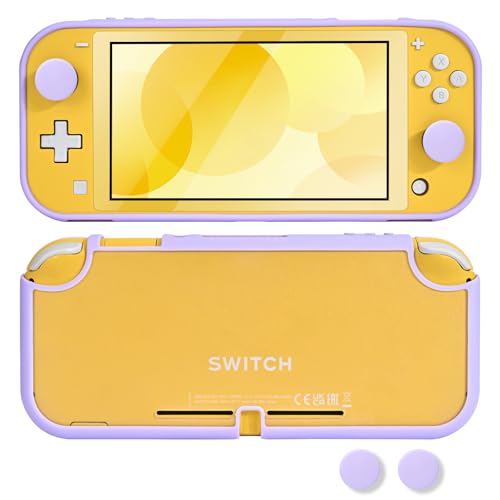 DLseego Schutzhülle für Switch Lite Konsole 2019, rutschfest, stoßdämpfend, Kunststoff, harte Tragetasche und Joy Con-Controller mit 2 niedlichen Daumengriffkappen, Violett von DLseego