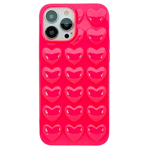 DMaos für iPhone 13 Pro Max Hülle für Frauen, 3D Pop Blase Herz Niedlich Gel Cover, Nette Girly für iPhone13 Pro Max 6,7 Zoll - Hot Pink von DMaos