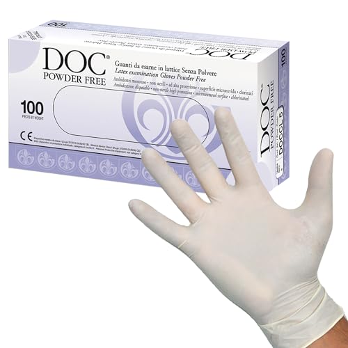 DOC - Latexhandschuhe, nicht steril, beidhändig, gesäumt, für empfindliche Haut, Packung à 100 Stück, mittel, 25712 von doc