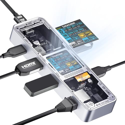 DOCKCASE Explorer Edition Smart USB C Hub 6-in-1 mit Gigabit Ethernet, 4K@60Hz HDMI, PD 3.0 100W, 2X USB-A 3.2 und 1x USB-C 3.0, USB-C Adapter (Glänzendes Silber) von DOCKCASE