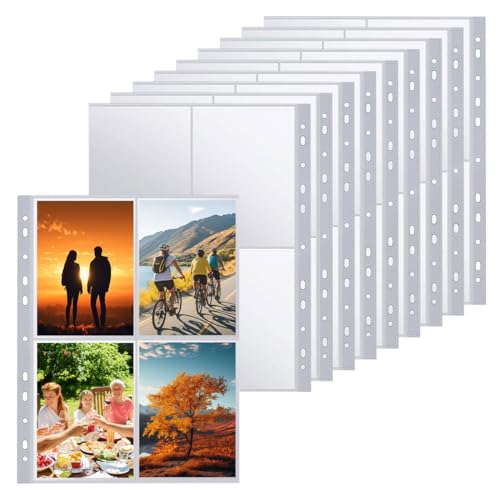 DODUOS 100 Stk 400 Taschen Fotohüllen Din A4, 23x 31cm Transparent Postkartenhüllen Din A4, Postkarten Hüllen Klarsichthüllen A4 für Fotos Fotohüllen Din A4 Geteilt, Sammelhülle A4 4 Fächer von DODUOS