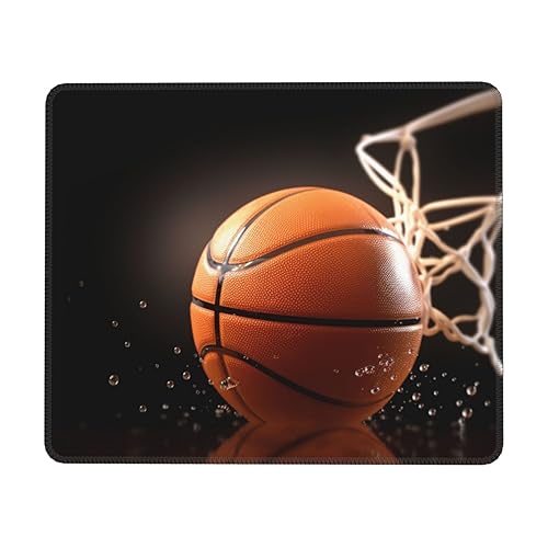 Gaming-Mauspad mit Basketball-Motiv, mit genähtem Rand, wasserdicht, rutschfeste Gummiunterseite, quadratisches Mauspad für Computer, Laptop, kabellose Maus, Büro-Mauspad, Gaming-Mauspad von DOFFO