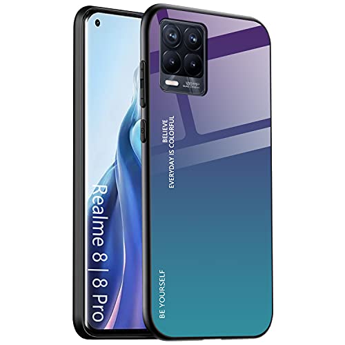 DOINK Farbverlauf Glas Hülle für Realme 8 4G / Realme 8 Pro, Bunt Panzerglas Handyhülle TPU Silikon Schutzhülle - Farbe 3 von CHICHL