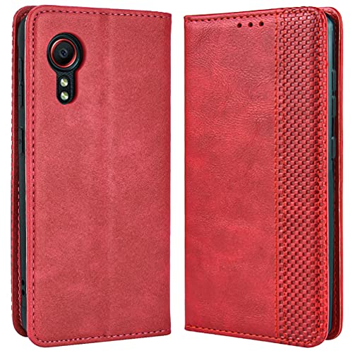 DOINK Retro Klapp Hülle für Samsung Galaxy Xcover 5, Premium PU Leder Handyhülle mit Kartenfächer und Geldbeutel - Rot von DOINK